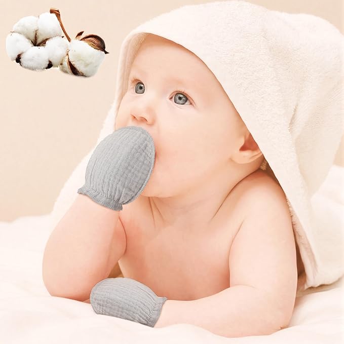 Newborn Baby Muslin Mittens 0-6 Months No Scratch Elastic Wrist Soft Breathable Gloves Bulk Cotton for Infant