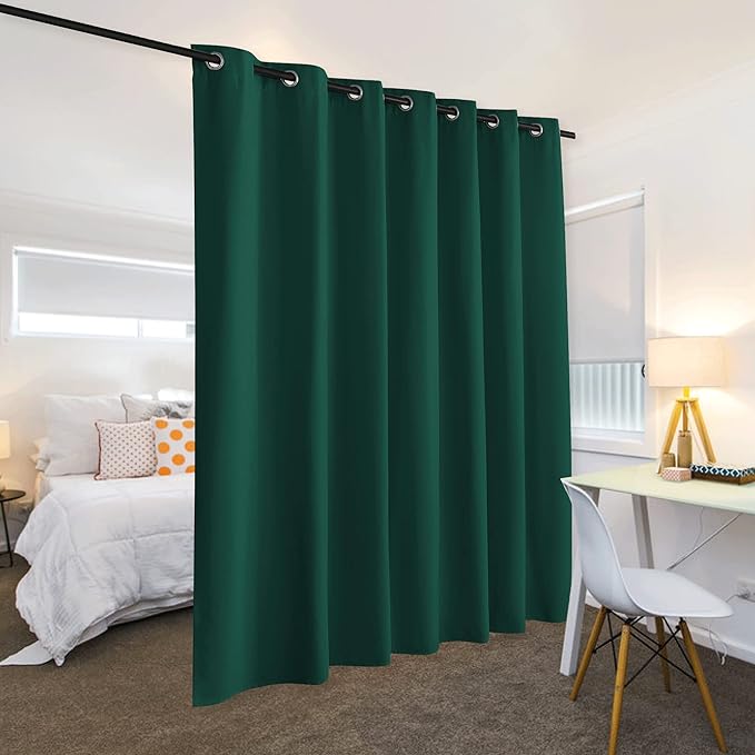 RYB HOME Partition Room Dividers - Light Block Thermal Insulated Seperating Curtains Soundproof for Spare Bedroom Loft Home Office Living Room Bay Window, 1 Panel, Hunter Green, 100 Wide x 84 Long