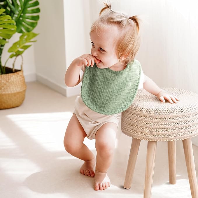 8-Pack Baby Muslin Bibs, Soft Cotton Drool Bibs for Boys Girls, Adjustable and Absorbent Newborn Bib Set for Feeding and Drooling