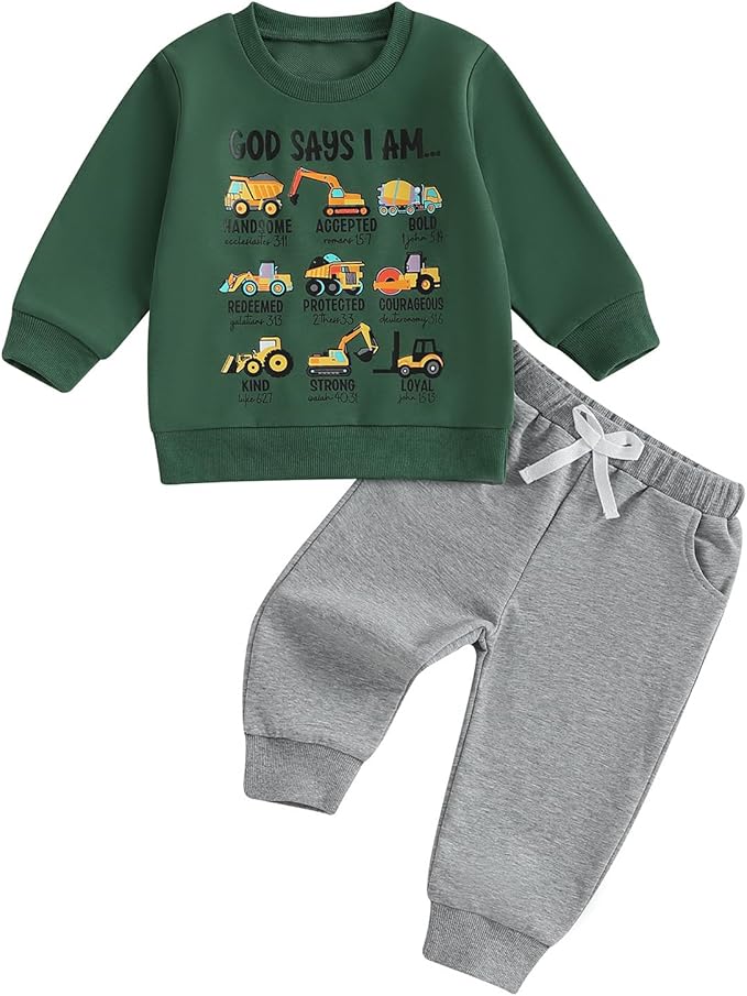 Nyapruwe Toddler Baby Boy Fall Outfit Funny Print Long Sleeve Sweatshirt Joggers Pants Set Kids Warm Winter Clothes