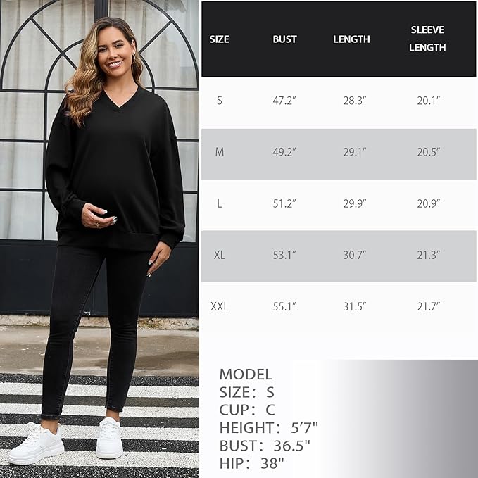 GINKANA Maternity Long Sleeve Shirts V Neck Sweatshirt Casual Tunic Tops Pregnancy Pullover with Pockets