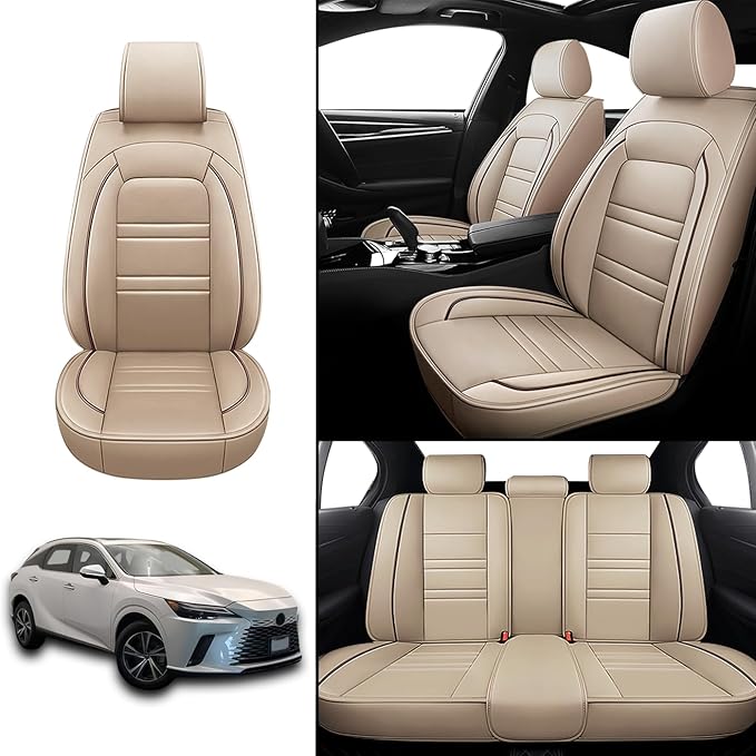 Seat Covers for Lexus Car rx350 2007-2024 | 5-Seats Leather Seat Covers, Easy to Install Automotive Seat Covers Full Set (Full Set, Beige)