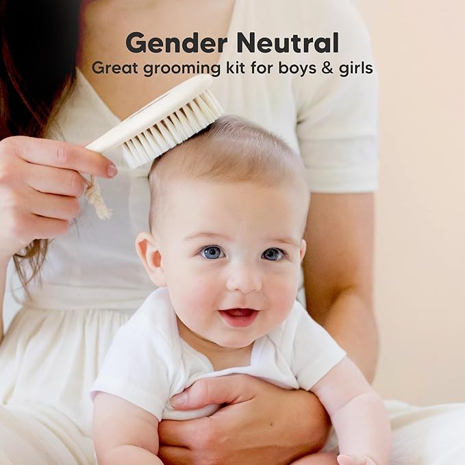 Wooden Baby Hair Brush - Cradle Cap Baby Brush with Soft Goat Bristles, Perfect Gentle Scalp Newborn Comb for Infant, Girls, Boys, Bath Essentials (Vanilla, Oval)