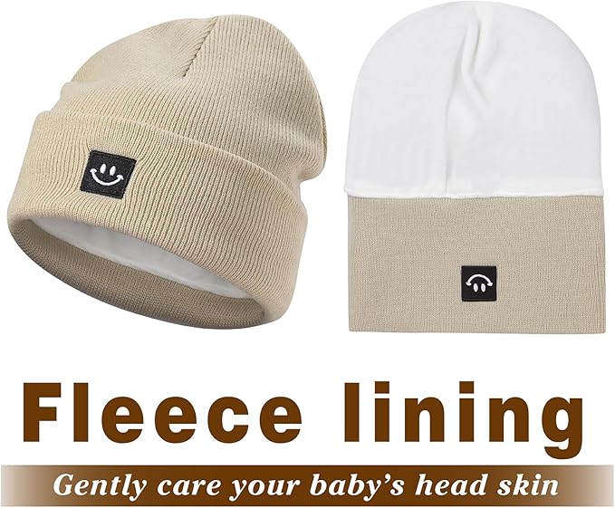 MaxNova 2 Pack Baby Beanie Fleece Lined Knit Toddler Hat for Girls Boys 0-8 Years