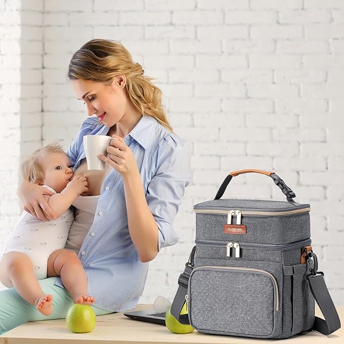 Insulated Breastmilk Cooler Bag with Ice Pack - Holds 6x9oz Bottles, Leakproof Double Layer, Bottle Cooler Bag with Adjustable Strap for Nursing Moms, Daycare & Travel