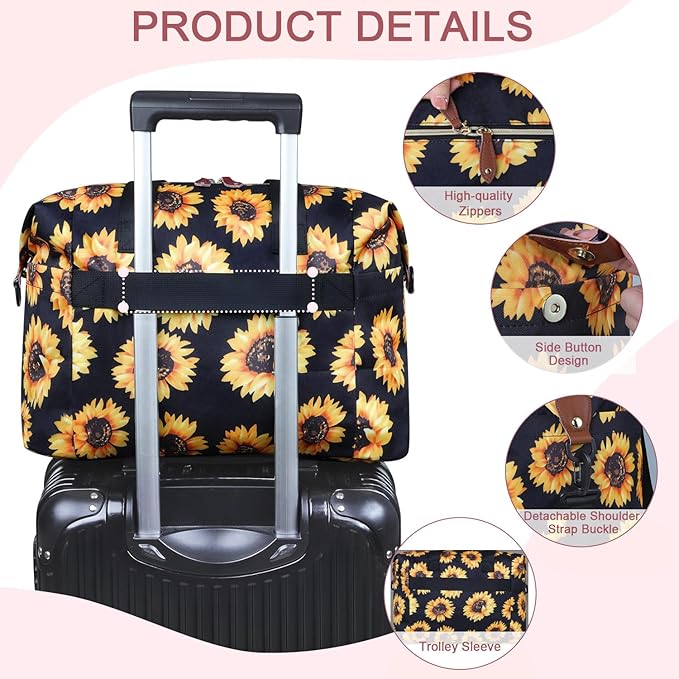 Pritent Diaper Bag Tote - Diaper Baby Bags with Pacifier Case, Shoulder Straps, Stroller Clips, Waterproof Large Mommy Bag Maternity Bag Travel Baby Bag for Mom and Dad, Sunflower