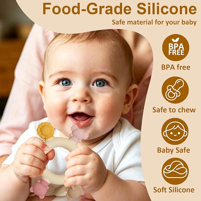 Baby Teething Toys 6-12 Months Teethers for Babies 3-6 Months Soft Cute Animals for Newborn Infants Food-Grade Silicone Baby Essential Chew Toys for Tiny Hands Easy Grip Teething Relief BPA Free