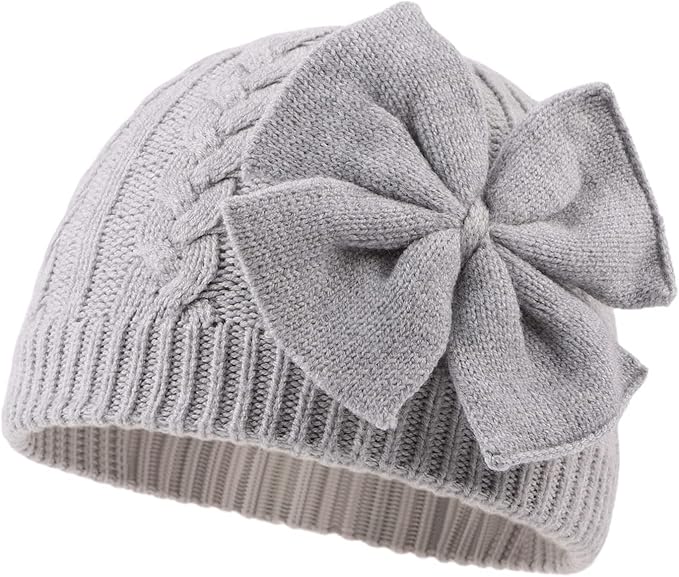 JANGANNSA Winter Warm Knitted Baby Hat for Girls Cotton Lined Infant Toddler Hat Autumn Cute Bow Classic Girls Beanie 0-6Y