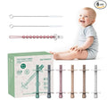 Baby Teething Tubes, Silicone Straw Teethers for Babies 3+ Months, Non-Choking Hollow Infant Teether Sticks Toddlers Teething Relief Toys, Baby Chew Gifts 6 Pack (Sand Clay DustyRose Brown Green Blue)