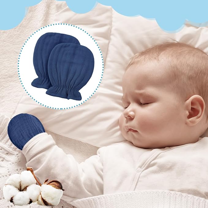 Newborn Baby Muslin Mittens 0-6 Months No Scratch Elastic Wrist Soft Breathable Gloves Bulk Cotton for Infant