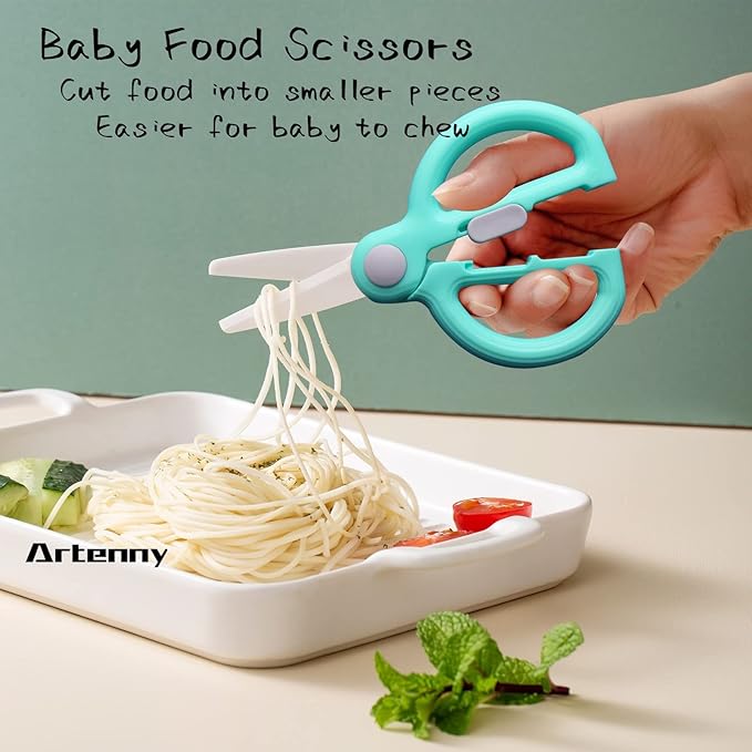 Baby Food Scissors with Travel Case, Ceramic Food Scissors Kids, Toddler Scissors with Safety Lock, Ideal for Pizza, Meats, Noodles, Vegetables, and Fruits (D)