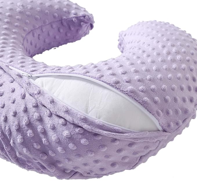 Nursing Pillow and Positioner, Breastfeeding, Bottle Feeding, Baby Sitting Support with Removable Ultra Soft Cover, Tummy Time Support for Baby Boys and Girls (Orchid)