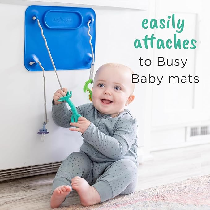 Busy Baby Gift Set - Silicone Placemat with Suction Cups, Bottle Bungee, Teething Spoon and 4 Universal Straps, Keeps Baby Essentials Like Bottles Within Reach & Off The Floor (Spearmint)
