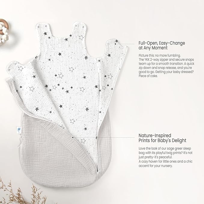 lulumoon Sleep Sack Muslin for Baby: Cotton Wearable Blanket for 3-9 Months - Soft Lightweight Ideal for Nursery Lounge Nighttime Naptime