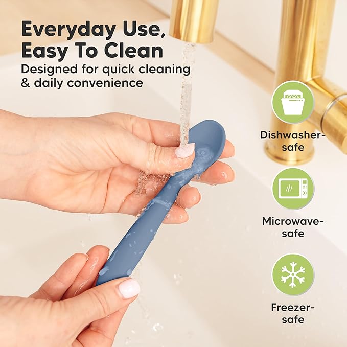 KeaBabies Silicone Baby Spoons, Self Feeding 6-12 months - 3-Pack Baby Weaning Eating Utensils, Toddler First Food Training Spoon, Infant, Kids Feeding Supplies Essential Set, Dishwasher-safe (Slate)
