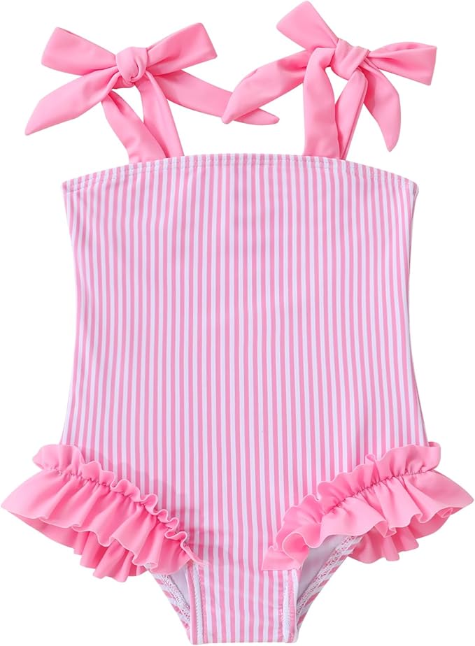 Happy Town Toddler Swimsuit Girl Solid Color Stripe One-Piece Baby Bathing Suits