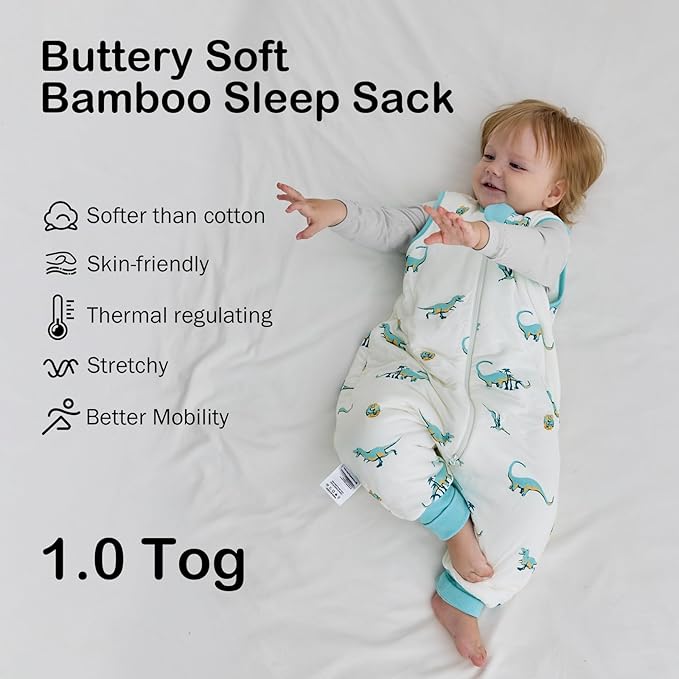 BubblePanda Rayon Made from Bamboo Toddler Sleep Sack with Feet 6-12 Months 1.0 Tog Ultra Soft Toddler Sleeping Sack Baby Sleep Bag Walker Quilted Wearable Blanket with Legs 2-Way Zipper Lightweight