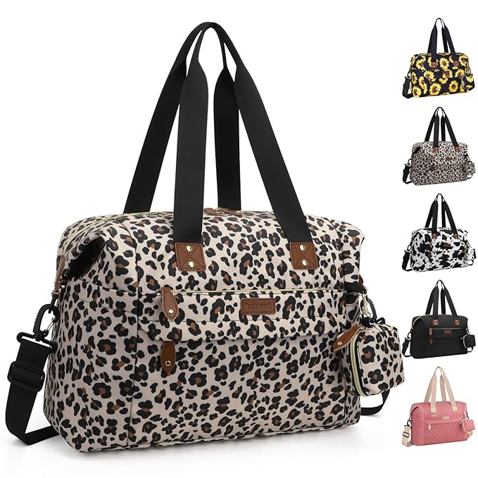 Pritent Diaper Bag Tote - Diaper Baby Bags with Pacifier Case, Shoulder Straps, Stroller Clips, Waterproof Large Mommy Maternity Travel Baby Bag for Mom and Dad, Leopard, Medium