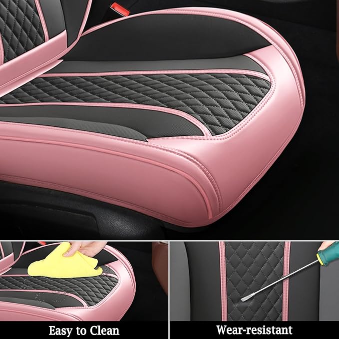 Doogo Seat Covers, Car Seat Covers, Breathable Front Seat Covers, Universal Non-Slip Seat Cushion Pink Automotive Seat Covers Accessories for SUV Sedan Truck Truck-Pink/Gary