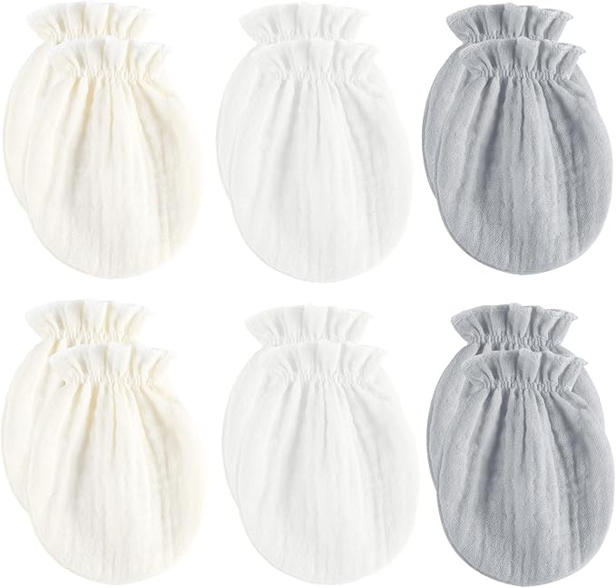 MOMSMENU Newborn Mittens No Scratch 100% Cotton Mitts Boy Girl baby mittens 0-6 months 6 Pack