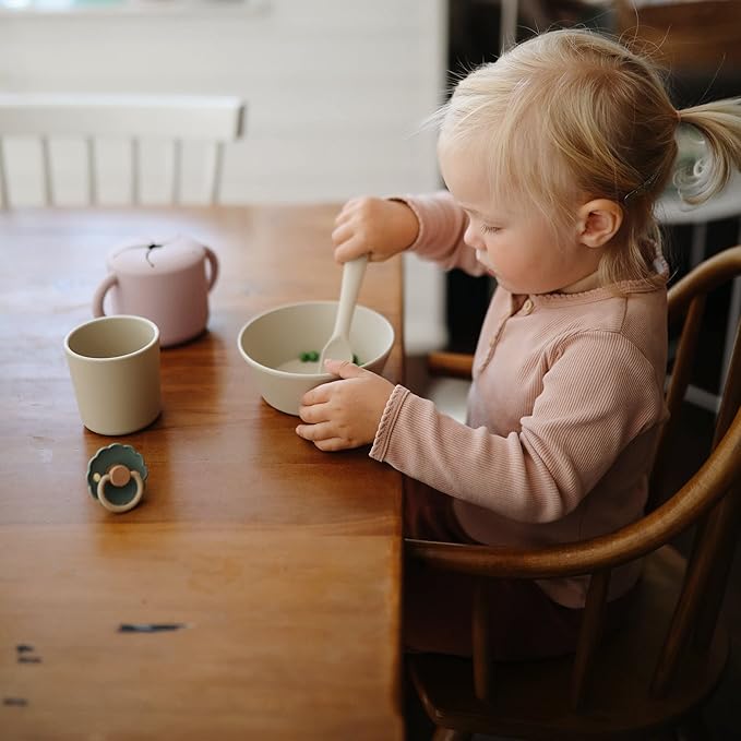 mushie Flatware Fork and Spoon Set for Toddlers | Made in Denmark (Ivory)