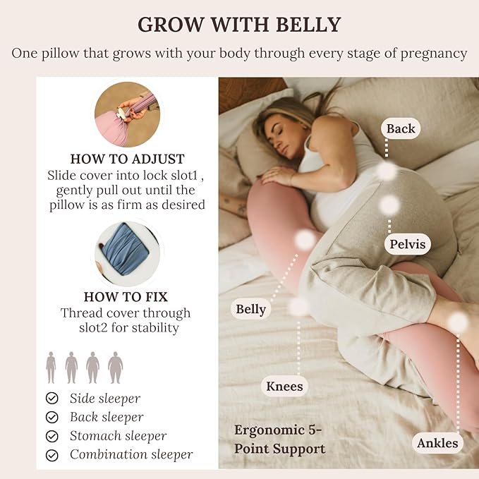 Pregnancy Pillow 5-in-1 【Cooling Cover, Adjustable to Grow with Belly】 Beanbag Style, Lockable O-Shape Nursing Pillow, 5-Point Full Body Support, Maternity Pillow with Travel Bag - Blue