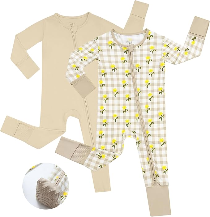 JunNeng Baby Girl Viscose from Bamboo Sleeper with Mitten Cuffs, 2 Way Zipper Romper, Sleep N' Play Pajamas 0-18 Months