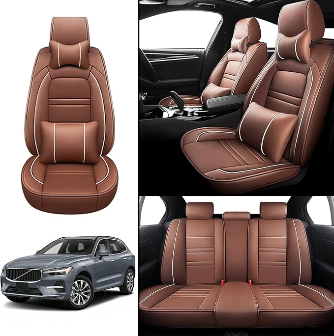 Car Seat Covers for Volvo Car xc60 2010-2025 | 5-Seats Seat Covers, Waterproof Seat Protectors, Automotive Seat Covers (Full Set with Pillow,Coffee)