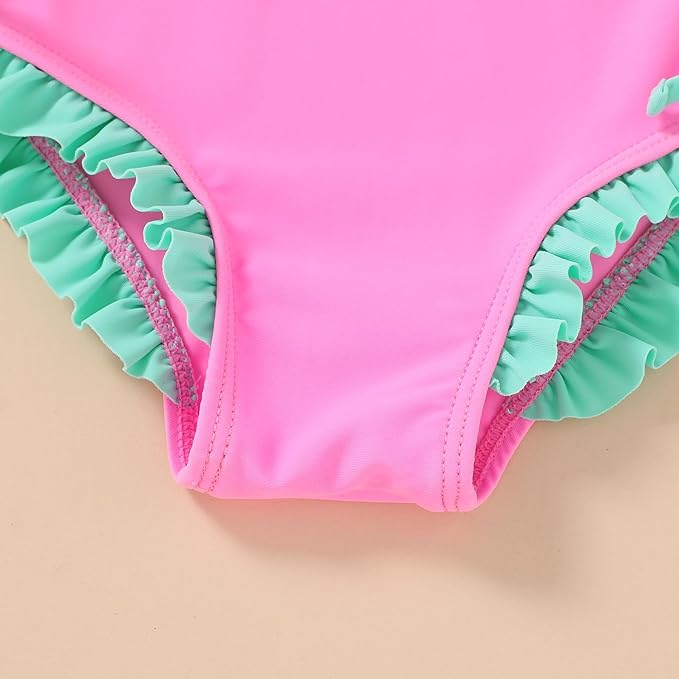 YOUNGER TREE Toddler Swimsuit Girl Cute Stripe One-Piece Ruffle Swimwear Baby Girl Bathing Suits with Bow