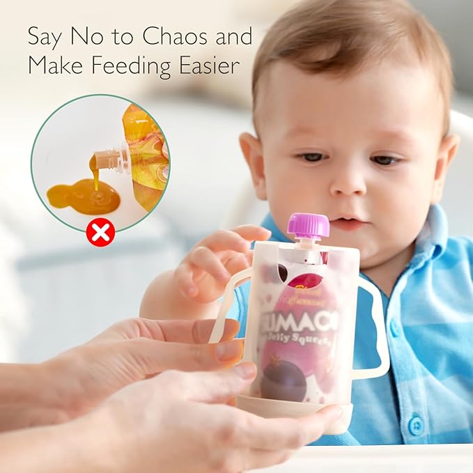 Momcozy Baby Pouch Holder No Squeeze, Baby Food & Juice Box Holder, Mess-Free, Easy Grip for Self-Feeding, BPA-Free & DEHP-Free, Must-Have for Babies, Pink