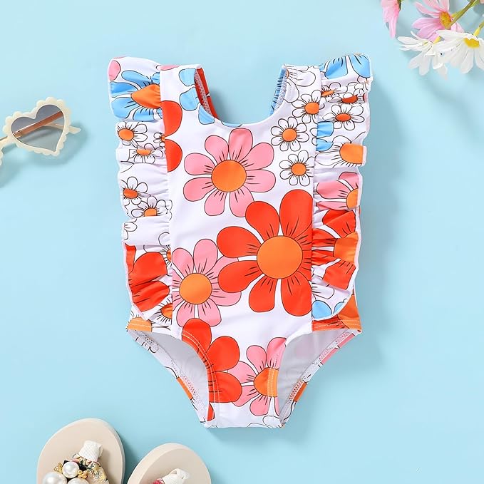 Newborn Baby Girl Ruffle Swimsuit Infant Toddler One Piece Floral Bikini Beach Bathing Swimwear Set