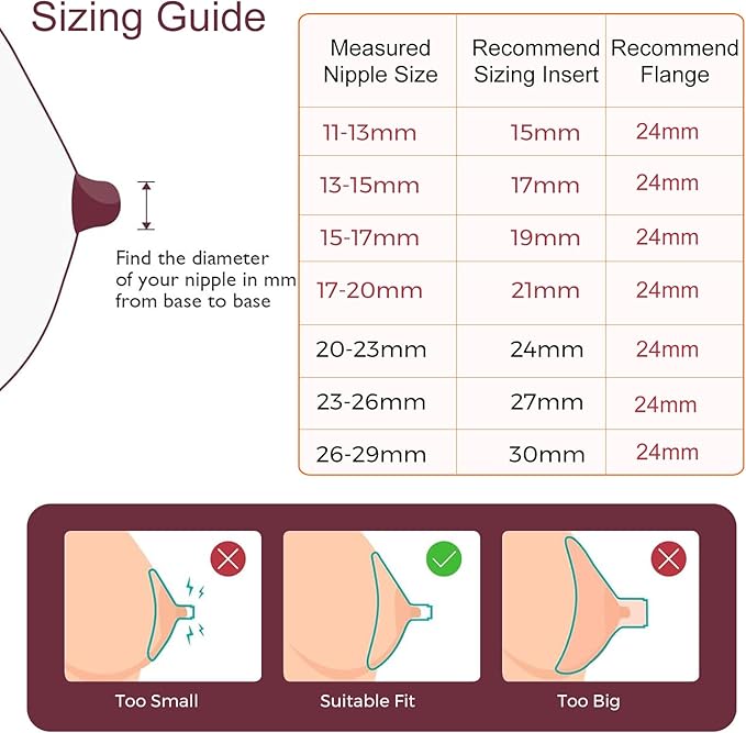 Flange Insert 15/17mm 8PCS Compatible with 24mm Flange/Shield of Most Pumps,Suitable for Momcozy/Medela/Spectra/TSRETE/Paruu Wearable Breast Pump,Reduce 24mm Tunnel Down to Correct Size,4pc/Size