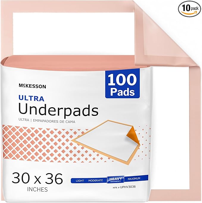 McKesson Underpads Disposable Bed Pads 30" x 36" [100 Count], Heavy Absorbency, Ultra Incontinence Chux Pads for Adults, Elderly, and Baby, Pee Pads