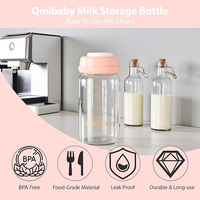 Breast Milk Storage Bottles 240ml 8oz BPA-Free Leak-Proof Baby Bottle for Breastmilk Storage Wide Neck Bottles with Screw Ring Sealing Disk Breastfeeding (Pink, 240ml-2Packs)