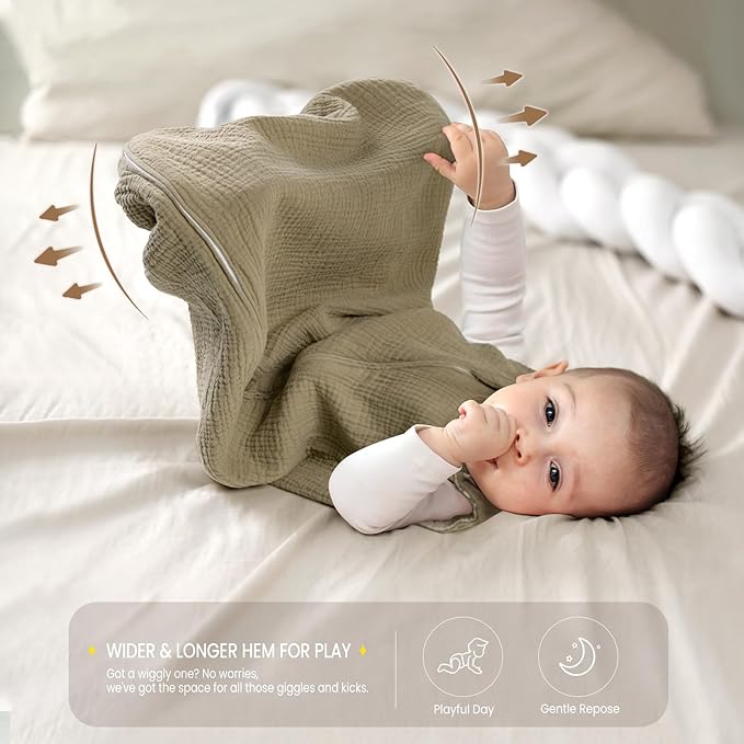 lulumoon Sleep Sack Muslin for Baby: Cotton Wearable Blanket for 3-9 Months - Soft Lightweight Ideal for Nursery Lounge Nighttime Naptime 6-12 Months