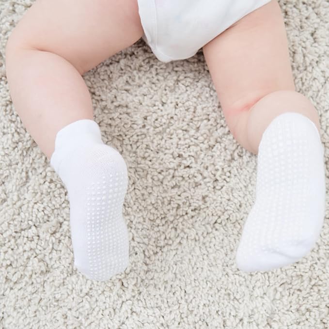 Zaples Baby Non Slip Grip Ankle Socks with Non Skid Soles for Infants Toddlers Kids Boys Girls