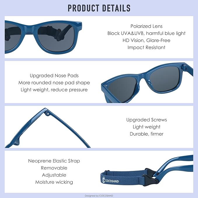 COCOSAND Flexible Baby Sunglasses with Strap Polarized UV Protection for Toddler Infant Newborn Boy Girl Age 0-24 Months