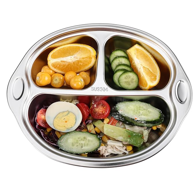 MR. CHOU Stainless Steel Divided Toddler Plate, Suction Baby Plates for Baby & Toddler, Dishwasher Safe, Pink