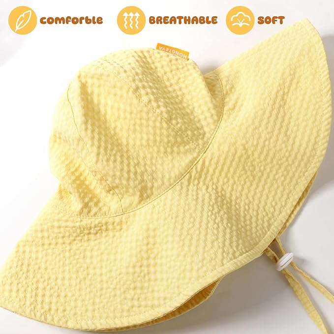 HONGTEYA Baby Sun Hat Toddler Girl Beach Hat Adjustable Outdoor Summer Hat UPF 50+ Sun Protection Wide Brim Infant Kids