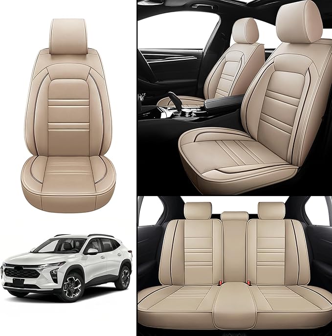 Seat Covers for Chevy trax 2015-2025 | 5-Seats Leather Seat Covers, Easy to Install Automotive Seat Covers Full Set (Full Set, Beige)