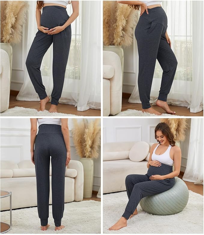 3 Pack Women's Maternity Sweatpants Over The Belly Pregnancy Jogger Pants Stretchy Maternity Pants with Pockets