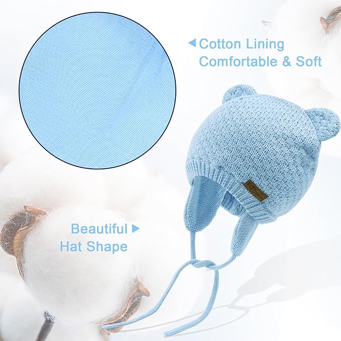 XIAOHAWANG Baby Hat Cute Bear Toddler Earflap Beanie Warm for Fall Winter