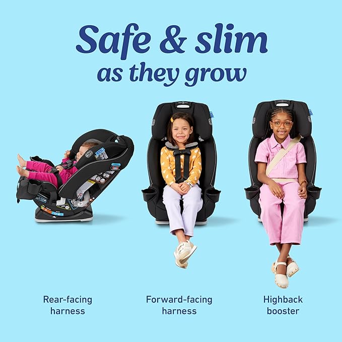 Graco Slimfit 3-in-1 Convertible Car Seat, Ultra-Space-Saving Design, Silas, Suitable for Rear and Forward-Facing, Highback Booster Seat with 10-Position Headrest