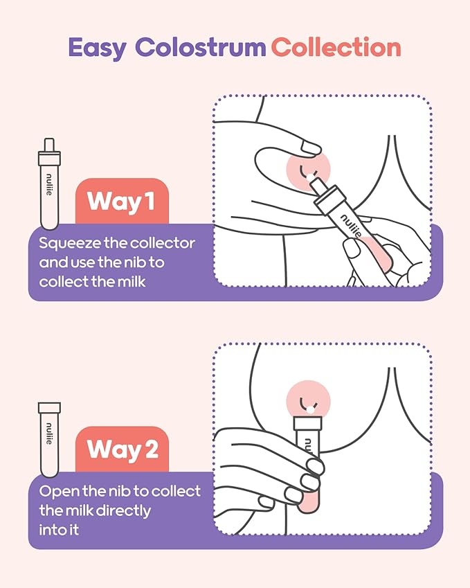 Nuliie Colostrum Collector Kit 7ml/6pcs, Leakproof, Reusable Breast Milk Collector, Heat & Freezer Resistant, BPA-Free, With Cotton Cloth Wipe, Storage Case, Cleaning Brush - Ready-to-Use for Newborns