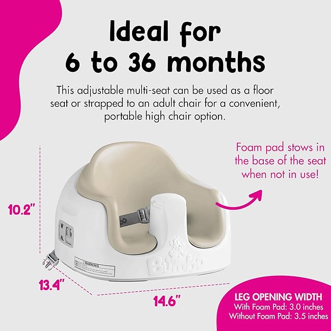 Bumbo 2 Pack 3-in-1 Multi-Seat for 6 to 36 Months, Travel Baby Feeding and Play Floor Seat, All-in-One Portable Booster with Tray & Toddler High Chair, Taupe