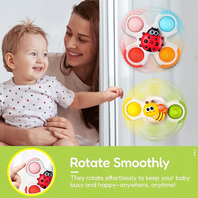 ALASOU 3PCS Pop Suction Cup Spinner Toys for 1 Year Old Boy Girl|Novelty Spinning Tops Toddler Toys Age 1-2|Sensory Baby Bath Toy for Toddlers 1-3|12 18 Months Boy Birthday Gift for Infant
