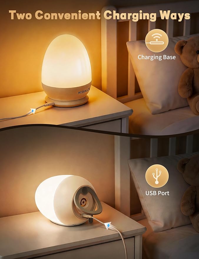 MediAcous Night Lights for Kids Room, Egg Light for Nursery with Stable Charging Pad, Dimmable Baby Night Light with 1H Timer & Touch Control, ABS+PC LED Egg Night Light for Breastfeeding, Up to 200H