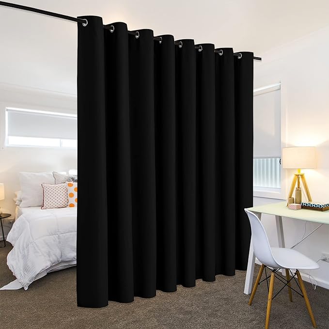 RYB HOME Extra Wide Curtains for Divider Room Separation Soundproof Temporary Door Curtains for Bedroom Closet Office Home Theatre Garage Living Room Privacy Drop Cloth, W 180 x L 84 inches, Black
