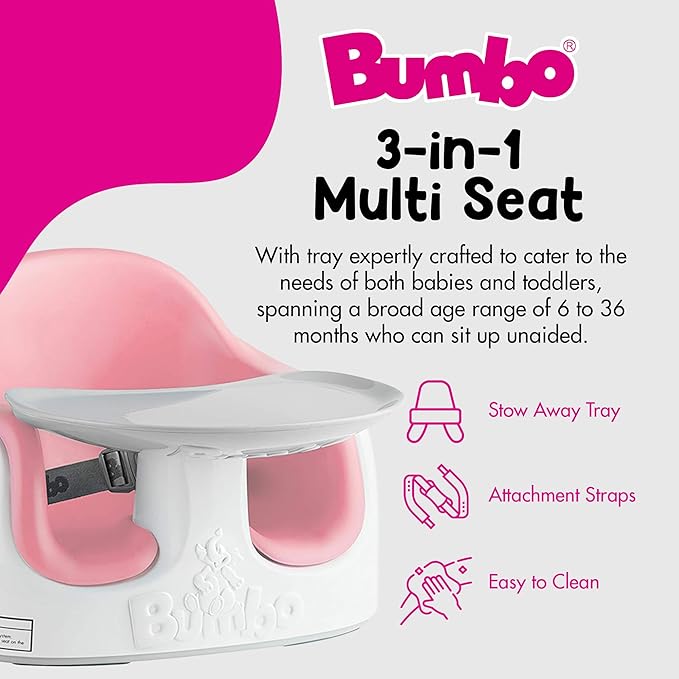 Bumbo 2 Pack 3-in-1 Multi-Seat for 6 to 36 Months, Travel Baby Feeding and Play Floor Seat, All-in-One Portable Booster with Tray & Toddler High Chair, Cradle Pink