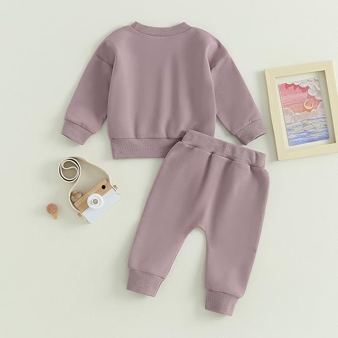 Fernvia Toddler Baby Girl Clothes 3 6 9 12 18 24 Months Fall Outfits Solid Long Sleeve Sweatshirt Tops + Pants Set